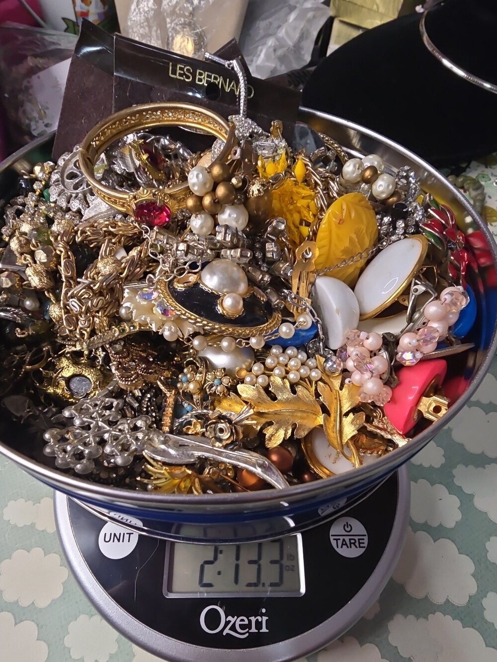 Vintage costume jewelry repair upcycle bundle in tin. 2.13 lbs